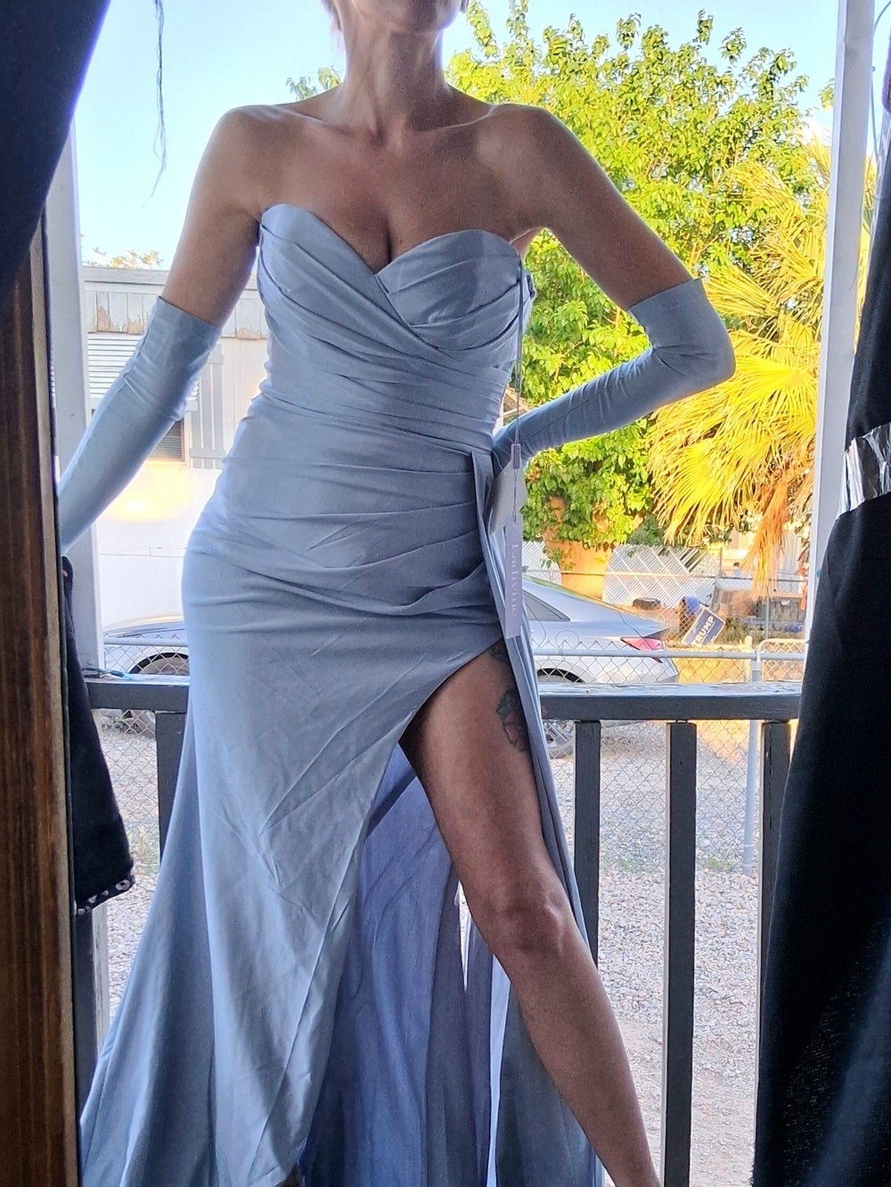 LaDivine Dusty Blue Prom Dress Evening Gown